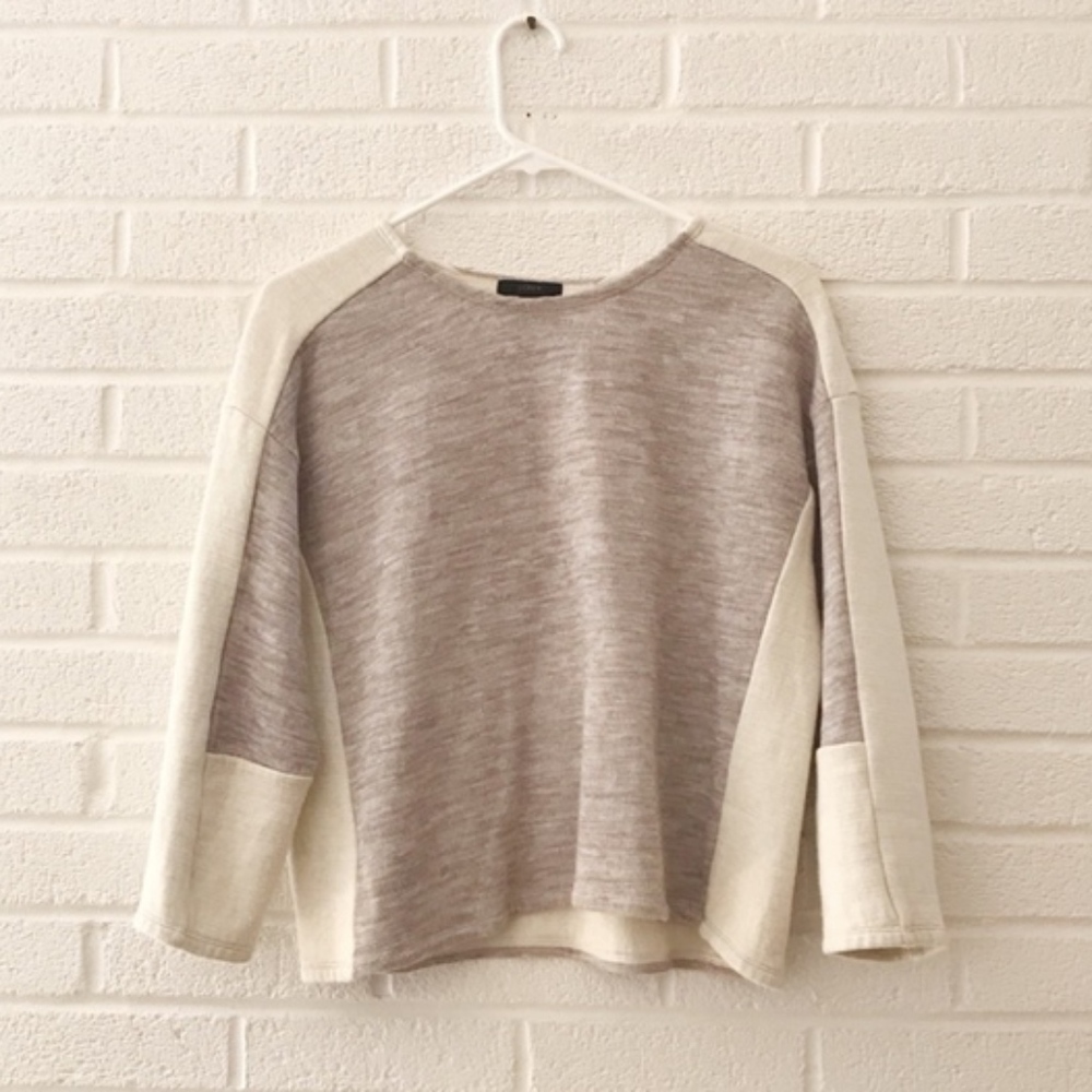 J Crew Mixed Media Sweater Boxy Cream Gray XS